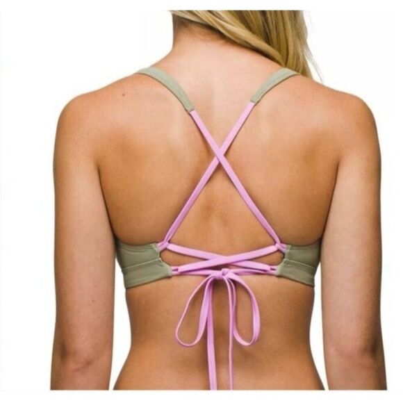 Prana Tulum Bikini Top Black Color Block Purple Green Lace back sz XL NWT - Picture 2 of 9